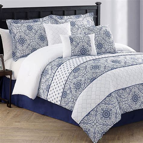 navy and tan comforter set.